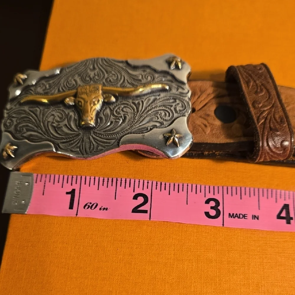Tony Lama Kid's Leather Floral and Long Horn Belt